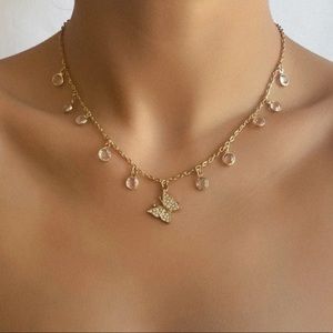 2/$10 RESTOCKED! Rhinestone Butterfly Charm Necklace Gem Pretty Dainty Cute